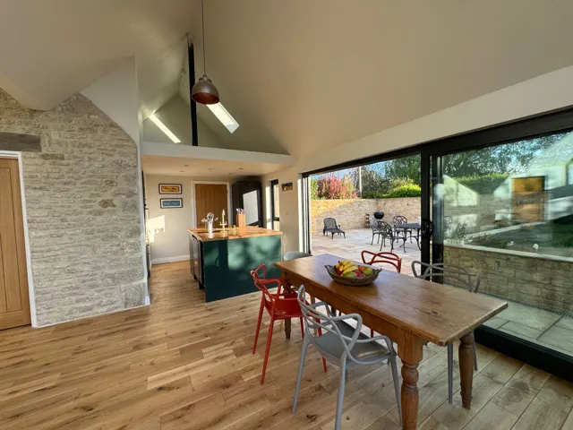 Dining table and kitchen