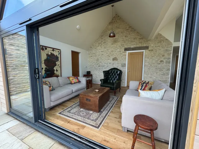 Sitting room opening to the terrace