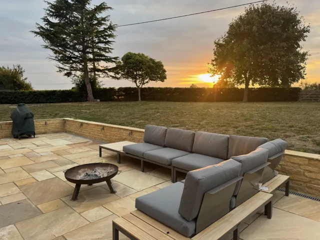 Outdoor seating at sunset
